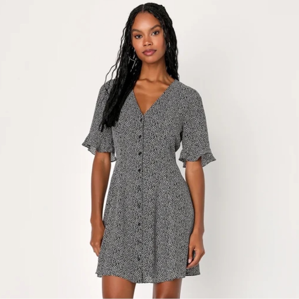 Lulus Castana Black And White Print Button-up Dress